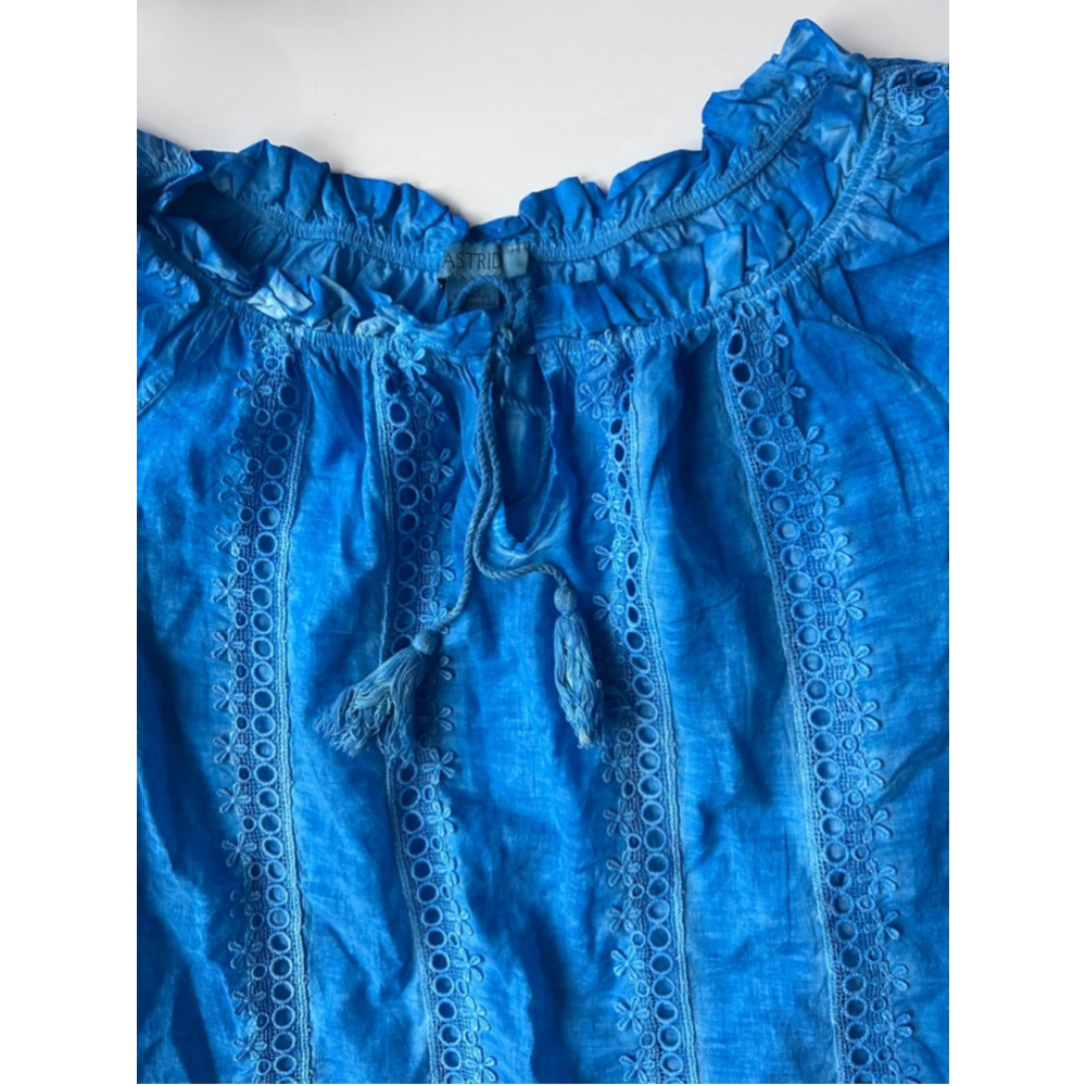 Women's Astrid Blue Cotton Top Size M embroidered eyelet - Picture 5 of 8